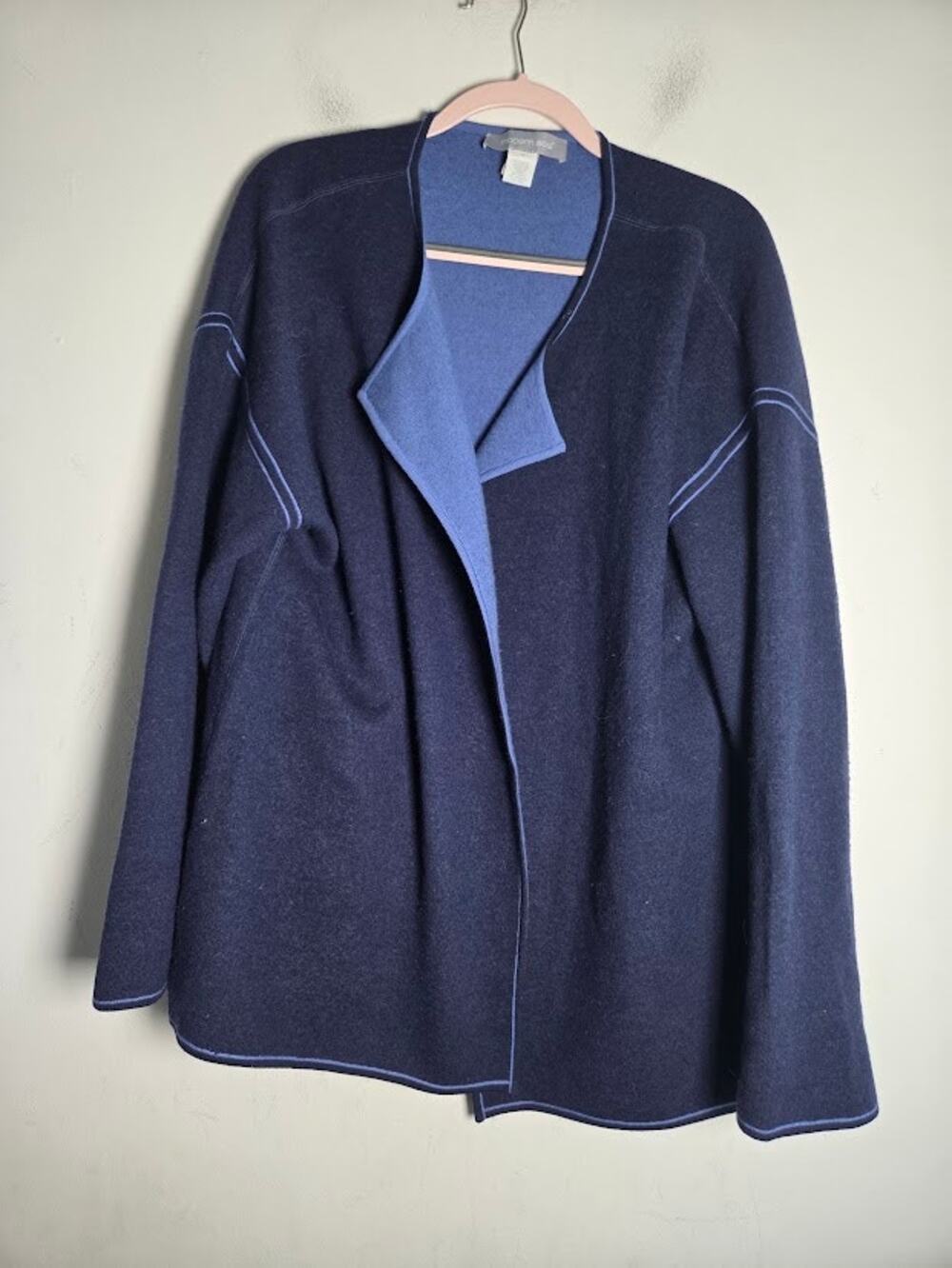 Modern Soul Two Tone Light/Dark Blue Wool Knit Open Tunic Cardigan Sweater sz 1X
